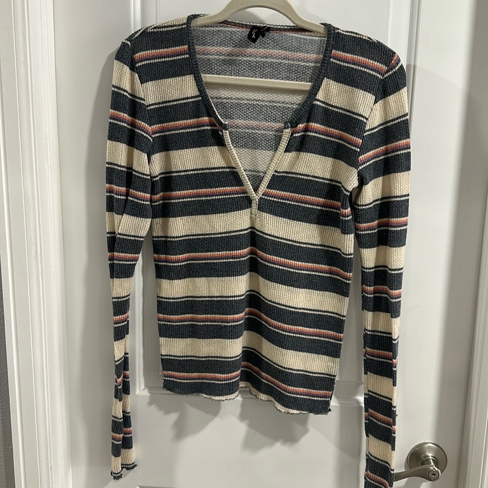 Urban Outfitters Striped Long Sleeve Top - Cream, Black, Pink